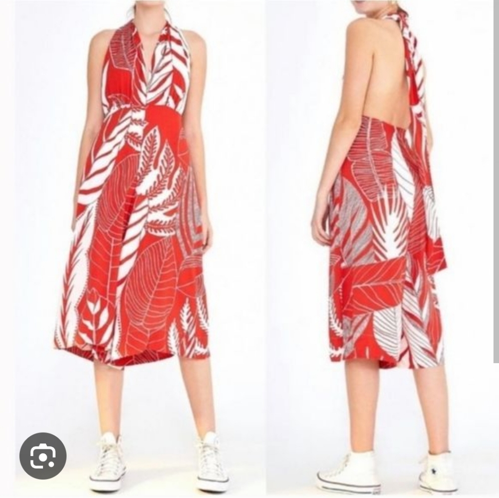 FARM Rio - Cropped Red Palm Leaf Halter Jumpsuit. Size/S.